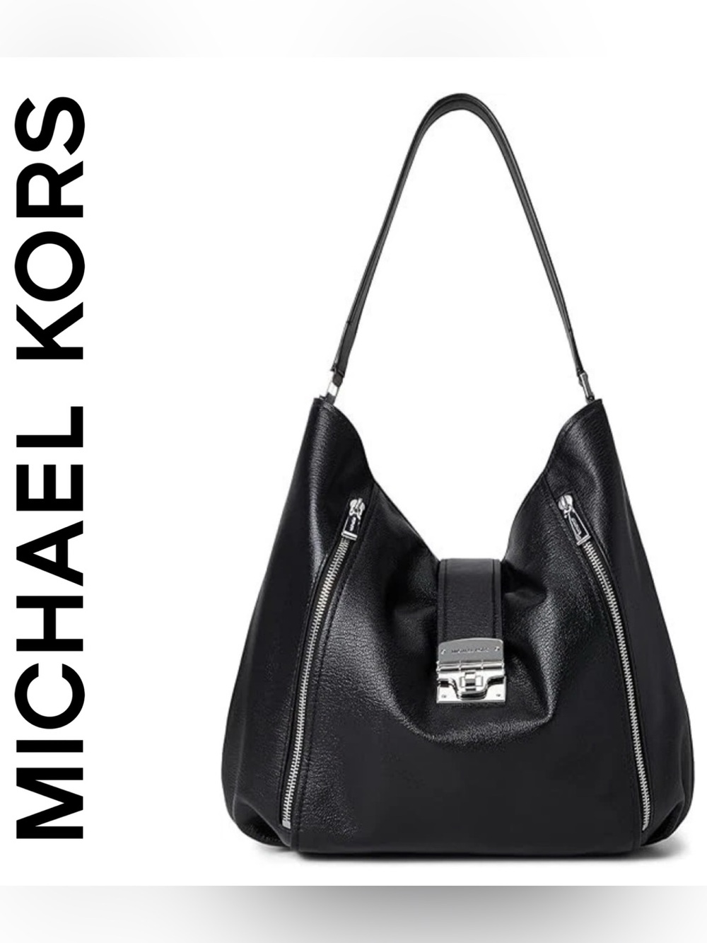 Michael Kors Addie Large Black Leather Hobo Shoulder Bag